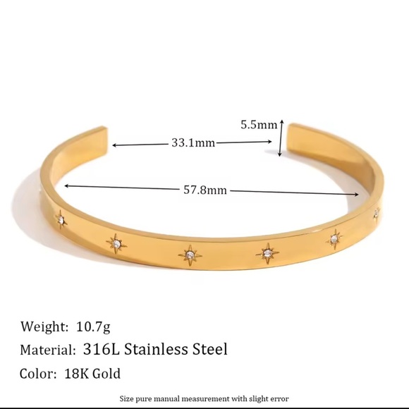 Starburst Cuff Bracelet 18K Gold Stainless Steel - Picture 5 of 16